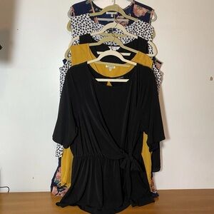 Lot Of 5 Women’s 2xl Plus Tops Blouses Dress Floral Yellow Black White Neutral